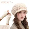 Gorro de Tricô Transfronteiriço de Inverno para Pessoas de Meia-Idade e Idosos, Forrado com Lã Sintética, Espesso, Quente, Chapéu e Luvas Protetores de Orelha, Boina de Lã da Moda para Mulheres