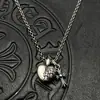 Collar Colgante Doble de Plata Tailandesa Retro Cruz Pequeña Corazón de Melocotón Cadena para Suéter Joyería de Alto Nivel Otoño e Invierno