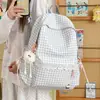 Mochila Fresca Estilo Coreano com Estampa Xadrez e Bolinhas com Acabamento em Renda, Pequena Mochila Escolar para Meninas, Adequada para Alunos do Ensino Fundamental II e Médio, Bolsa para Mulheres que se Deslocam