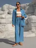 Moda Cruzada Europeia e Americana Estilo Primavera e Outono Tamanho Grande Cardigã Feminino de Manga Longa Conjunto Casual de Duas Peças Cor Sólida