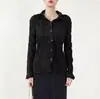 Camisa de Color Sólido de Cuello de Pulpa, Suave, Cómoda, Transpirable, de Gama Alta para Mujer, Nueva Moda de Primavera, Camisa de Manga Larga Plisada Estilo Francés