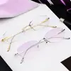 Gafas para Miopía para Mujer Personalizables con Graduación, Montura Sin Marco de Titanio Puro Ultraligera Estilo Coreano Gafas Anti Luz Azul, Adecuadas para Caras Grandes, Efecto Adelgazante, Modernas