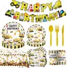 Suministros de decoración de cumpleaños para niño con excavadora amarilla transfronteriza, platos de papel desechables de vehículos de construcción, vasos de papel, servilletas de papel, cubiertos