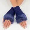 Manguitos de punto cálidos y a prueba de frío para mujer, sin dedos, decorativos, para otoño e invierno, estilo japonés, color liso con bordes peludos