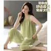 Pijama de Mujer con Almohadillas en el Pecho, Camisetas sin Mangas de Verano con Pantalones Cortos, Delgado, Holgado y Bonito, Se Puede Usar Afuera como Ropa de Casa