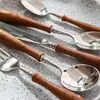 Cuchillo, tenedor y cuchara de acero inoxidable 304 con mango de palisandro vintage, cubertería de estilo occidental para hotel, cuchillo para bistec, tenedor y cucharadita de café