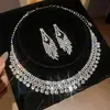 Aretes Colgantes y Collar de Flor de Circonita Brillante Estilo Corte Europeo y Americano, Cadena Ligera de Lujo Nicho para Clavícula, Joyería Exquisita Transfronteriza
