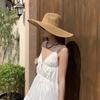 Chapéu de Palha de Aba Larga Lateral cm Vazado Respirável Vintage Verão Férias Beira-Mar Praia Jazz Western Denim