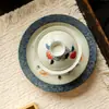 Dinastías Tang y Song Glaseado de Caramelo Azul-Verde Melocotón Hogareño Pintado a Mano Estilo Antiguo Cerámica Gaiwan Juego de Té Kung Fu Taza de Té para Eruditos