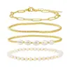Conjunto de Pulseiras Europeias de Moda em Cobre Banhado a Ouro 14k com Pérolas para Mulheres Design Exquisito Versátil Senso de Moda Joias de Mão