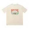 High Street Europeo y Americano Marca de Moda RHUDE Atardecer Cara Redonda de Corazón Impresión de Letras Nuevas Oversize Holgada Camiseta de Manga Corta