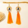 Pendientes Europeos y Americanos Transfronterizos Originales de Calavera con Borla y Cuentas de Semilla, Pendientes Personalizados Creativos de Flor de Halloween