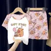 Pijama de Verão para Meninas Manga Curta Desenho Animado Fofo Traje de Princesa Pijama Infantil para Meninas Roupas de Casa Femininas