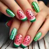Adesivo de Manicure Quadrado Europeu de Comprimento Médio Removível Manicure Moda Verão Padrão Listrado de Melancia Unhas Postiças