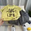 Roupas Infantis Estilo Coreano Conjunto de Verão para Meninos 2025 Novo Tendência Legal Manga Curta Infantil Menino Bebê Bonito Roupas de Verão