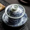 Cena do Rio Qingming Tigela Coberta de Três Talentos em Forma de Cavalo Porcelana Doméstica Retrô Conjunto de Chá Kung Fu Tigela de Chá Tigela de Oferta de Chá de Alta Qualidade Chinesa