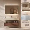 Gabinete de Baño Inteligente de Roble y Nogal de Lujo Ligero con Lavabo Integrado de Cerámica sin Costuras y Encimera Juego de Baño