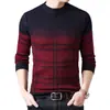 Suéter de Punto Casual de Cuello Redondo para Hombre de Invierno, Tejido de Moda Europeo y Americano Rayado Engrosado con Forro de Felpa, Ropa Holgada para Hombre