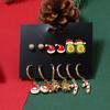 Pendientes navideños europeos y americanos Lantang, niña, sombrero navideño, flor, muñeco de nieve, muleta, pendientes dorados de traje sencillo