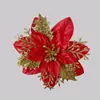 Flor de Navidad Simulada Decoración Navideña Colgante para Árbol de Navidad Flor de Tela Brillante Flor Simulada Flor de Plástico con Polvo Dorado