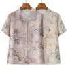 Camisa Fina Estilo Chinês da Mamãe, Novo Modelo de Verão, Blusa Nova Estilo Chinês da Vovó, Camisa Feminina de Manga Curta Tamanho Grande para Meia-Idade e Idosos