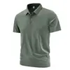 Camisa Polo Masculina de Seda Gelada Sem Costura de Secagem Rápida para Verão Nova Malha Elástica de Nylon-Spandex Casual Manga Curta Roupa de Trabalho Business Atacado Personalizado