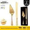 Amazon popular faca de aço inoxidável, garfo e colher terno hotel ocidental mesa de mesa faca de bolo e pá 2-Piece caixa de presente dourada