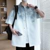 Camisa de Manga Corta Tie-Dye con Bolsillo Decorativo para Verano 2025 para Hombre Joven Popular Moda Casual Camisa Holgada Hombre