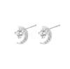 Brincos de Prata Esterlina S999 Prata Pura Lua para Mulheres Simples Nicho Ins Micro-Pavimentados com Zircônia Estilo Coreano Brincos Brincos Atacado Tendência