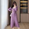 Estilo Merienda Estilo Suave Noble Diseño Morado Falda de Punto Cola de Pescado Transfronteriza Nueva Vestido de Otoño para Mujer