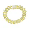 Pulseira hip hop europeia e americana transfronteiriça 15mm fileira dupla diamante completo corrente cubana com diamantes incrustados pulseira masculina de joalheria