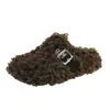 Pantuflas de Felpa Gruesas Retro Blancas Forradas de Piel Engrosada para Mujer, para Usar en Exteriores, Estilo Nuevo 2026, Calidez Invernal, Pantuflas de Algodón con Punta Cerrada