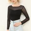 CANVAUS manga comprida malha costurando camisa inferior para mulheres slim fit sexy outono pescoço redondo exterior usar parte superior interna para mulheres ins
