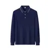 Camisa Polo de Manga Larga de Seda de Morera de Alta Gama Bicolor para Primavera y Otoño, Personalizada para Equipos Corporativos, Top de Color Sólido con Logo Impreso o Bordado