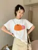 Camiseta de Algodão Puro com Manga Curta e Estampa de Abóbora Estilo Coreano para Mulheres no Verão, Top Casual Fashion Solto e Versátil