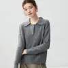 Camisa de Punto de Cachemira para Mujer Solapa Tres Capas Engrosada Otoño e Invierno Suave y Pegajosa Top de Temperamento Capa Interior Suéter con Cuello POLO