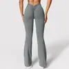 Calça Yoga Flare Lisa Europeia e Americana Leggings Esportivas Fitness para Mulheres Leggings de Cintura Alta Levanta Bumbum