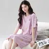 Bata de Noche 100% Algodón Puro Talla Grande para Mujer Verano Delgada Manga Corta Cuello Redondo Algodón Casual para Mujer Estudiante Pijama Ropa para el Hogar