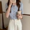 Verão estilo coreano estilo preppy jacquard camisa de manga curta design senso nicho feminino estilo suave camisa curta top moda