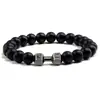 Pulsera de Cuentas con Cruz y Mancuernas Youjia Jewelry Pulsera Elástica de Piedra Volcánica de Moda Pulsera de Aleación Personalizada para Fitness