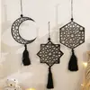 Artesanía de Madera Colgante Estrella Negra y Luna Hueca Nuevo Producto Transfronterizo Decoración de Pared para Hogar y Dormitorio Colgador Venta al por Mayor