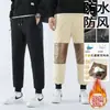 Pantalones de algodón para hombre al por mayor transfronterizos, pantalones casuales gruesos forrados de forro polar, rodilleras cálidas de grafeno, pantalones de invierno de forro polar de cordero para hombre