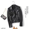 Chaqueta de cuero corta de estilo europeo y americano para mujer, con cinturón y solapas, tipo motociclista, para exportación y venta al por mayor transfronteriza