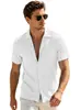 Tamanho Europeu Transfronteiriço Masculino Verão Solto Casual Respirável Gola Reversível Cardigan Cor Sólida Jacquard de Toalha Manga Curta Estilo Americano Camisa