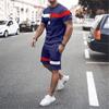 Conjunto deportivo informal de verano para hombre, de manga corta, fino, a rayas, con cuello redondo, camiseta de fitness, conjunto de dos piezas a la moda