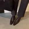 Botines Cuadrados de Cuero Nappa Aceitoso de Primera Capa con Tacón Oculto para Mujer, Botines Adelgazantes con Cremallera Trasera, Tacón Medio, Cuero Genuino, Botines Cortos de Moda para Mujer