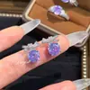 Pendente de Colar Octogonal Rosa Milênio Corte Rosa Diamante Paraíba Diamante de Alto Carbono Brincos de Diamante Roxo Anel Torcido de Água-Marinha para Mulheres