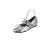 Outono 2026 Punk Novo Estilo Sapatilhas Tachadas Prata Moda Versátil Bico Redondo Tira Tachada Couro Sapatos