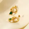 Pendientes de Acero Inoxidable Chapado en Oro de 18K con Zircón Esmeralda y Perla de Agua Dulce, Pendientes de Lujo Ligero de Alta Gama