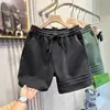 Shorts Casuales Deportivos de Peso Pesado con Diseño de Tres Rayas Clásico de Verano para Hombre, Pantalones de Cinco Puntos Holgados, Pantalones de Longitud Media Estilo Americano
